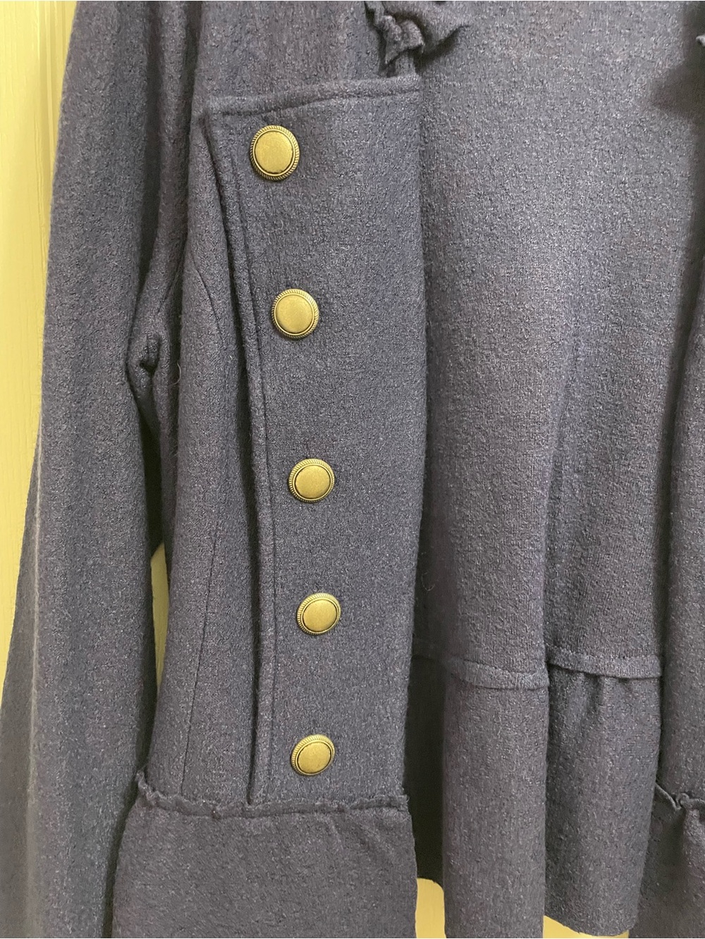 ECI Navy Ruffle Front Cardigan with Decorative Buttons - Picture 3 of 4